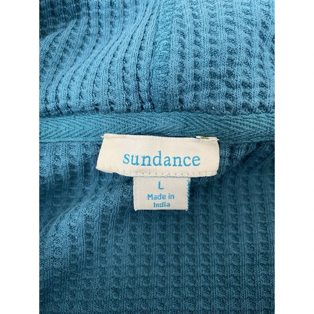 Sundance Thermal Knit Turtleneck Sweater Blue‎ Womens Size Large Pullover Boho